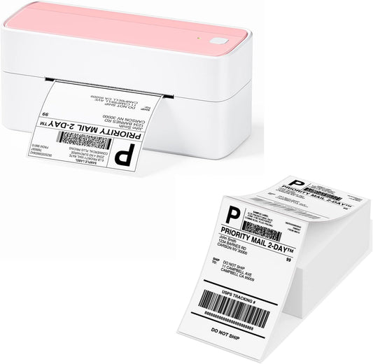 Phomemo 241BT Bluetooth Thermal Shipping Label Printer 4X6 - Wireless Thermal Label Printer for Shipping Packages + 4"x 6" Direct Fanfold Thermal Labels (Fanfold Style & 500 Labels)