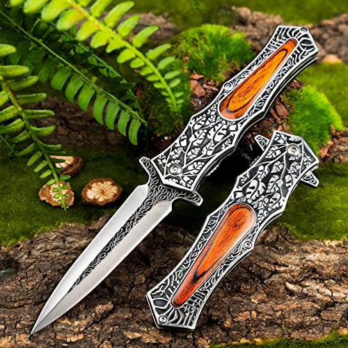 VALHALLA PASTOR Pocket Knife, 3.7'' Folding Knife with 3D Retro Embossed Pattern, Pocket Knife For Men, Liner Lock, Cool EDC Knives, Gift for men