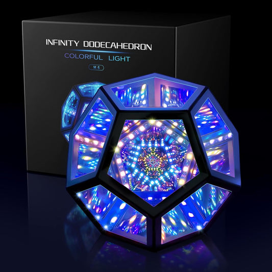 Infinity Mirror Light Infinite Dodecahedron Color Art Light for Gaming Room Decor 3D Hyper Cube RGBW Color Changing Night Lighting for Computer Gaming Desk Birthday Christmas Gift