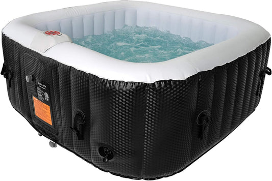 #WEJOY AquaSpa Portable Hot Tub 61X61X26 Inch Air Jet Spa 2-3 Person Inflatable Square Outdoor Heated Hot Tub Spa with 120 Bubble Jets, Black/White, one Size (AQA_SPA-A154_Black/White)